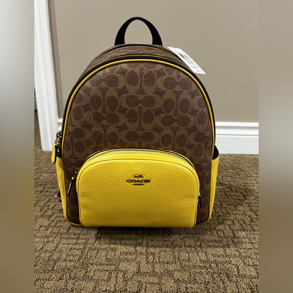 Coach Signature Brown and Yellow Backpack